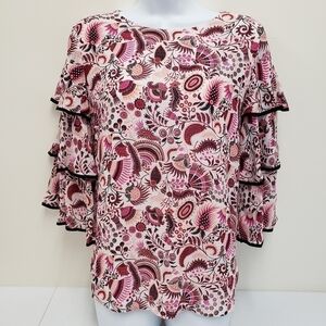 Loft Floral Top Tiered Sleeves Womens Size XS